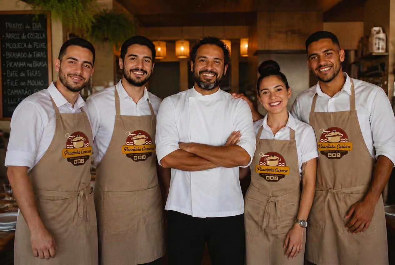 Equipe do Panelinha Carioca reunida no salão do restaurante